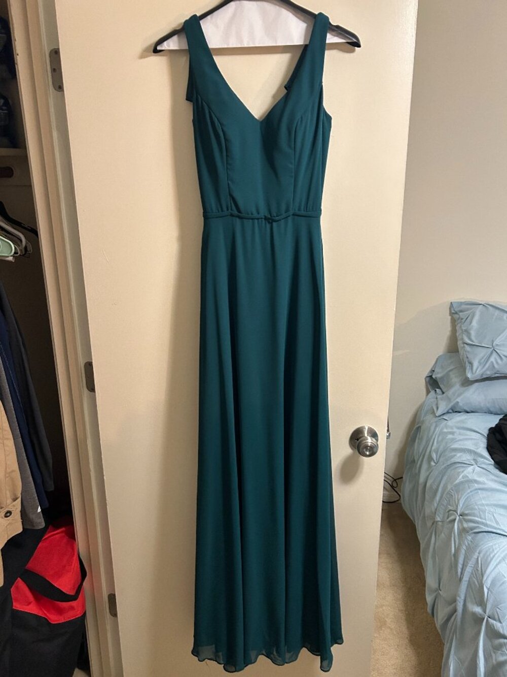 Dear Cleo Emerald Pine Green Cold Shoulder Flutter Sleeve Maxi Dress 4